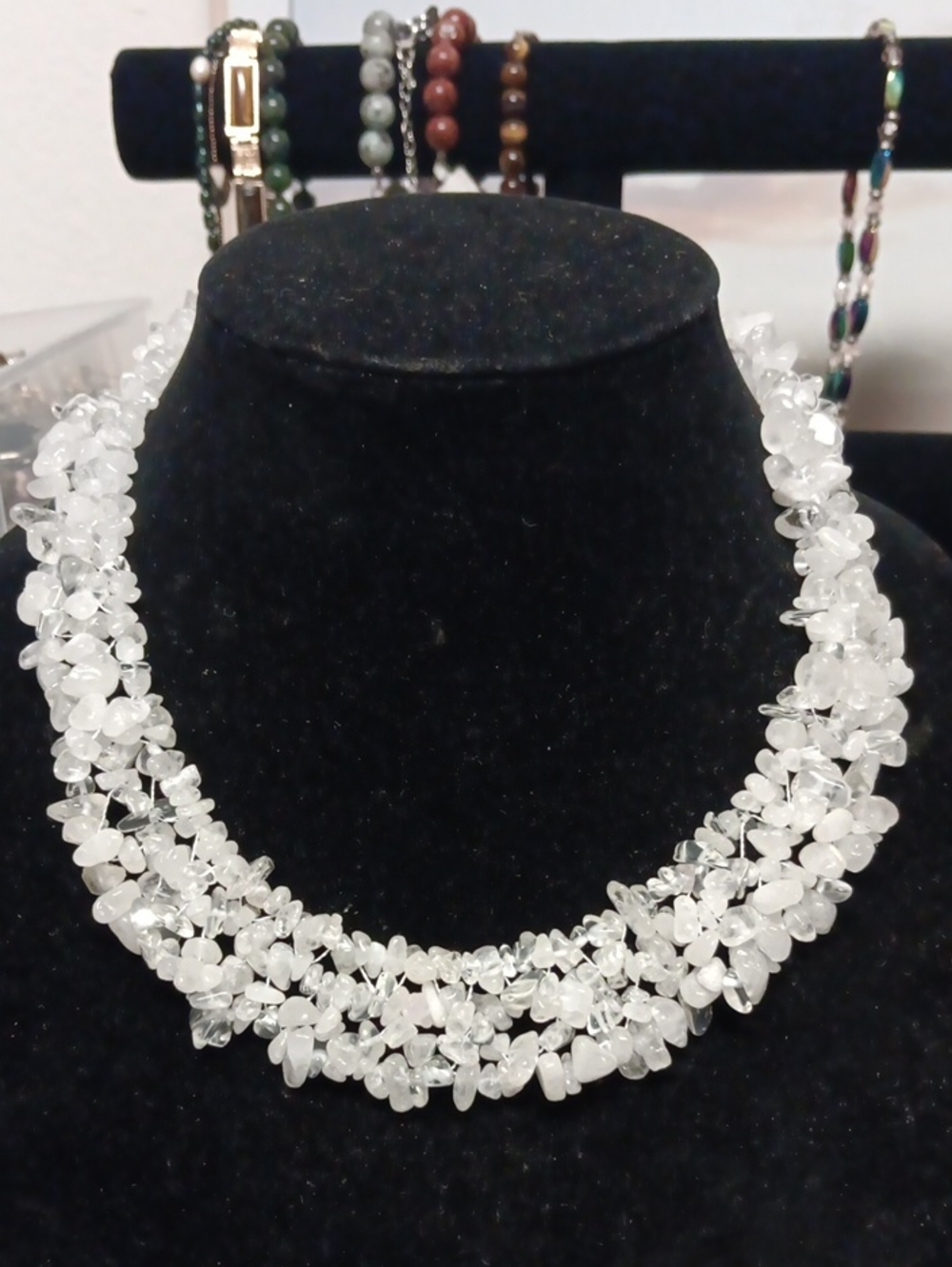 White Clear Quartz Chip Multi-Strand Necklace